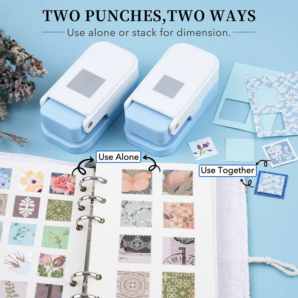 Stamp Puncher 1inch Square Postage Stamp Punch |Stamp Hole Puncher| Scalloped Rectangle Lever Action Paper Punches for Crafting Scrapbooking DIY Card Making Arts Crafts Supplies