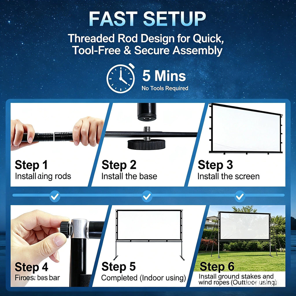 Outdoor Projector Screen with Stand, Portable 16:9, 120-inch