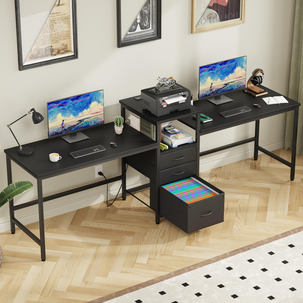 GYIIYUO 93-Inch Two-Student Desk with Drawers