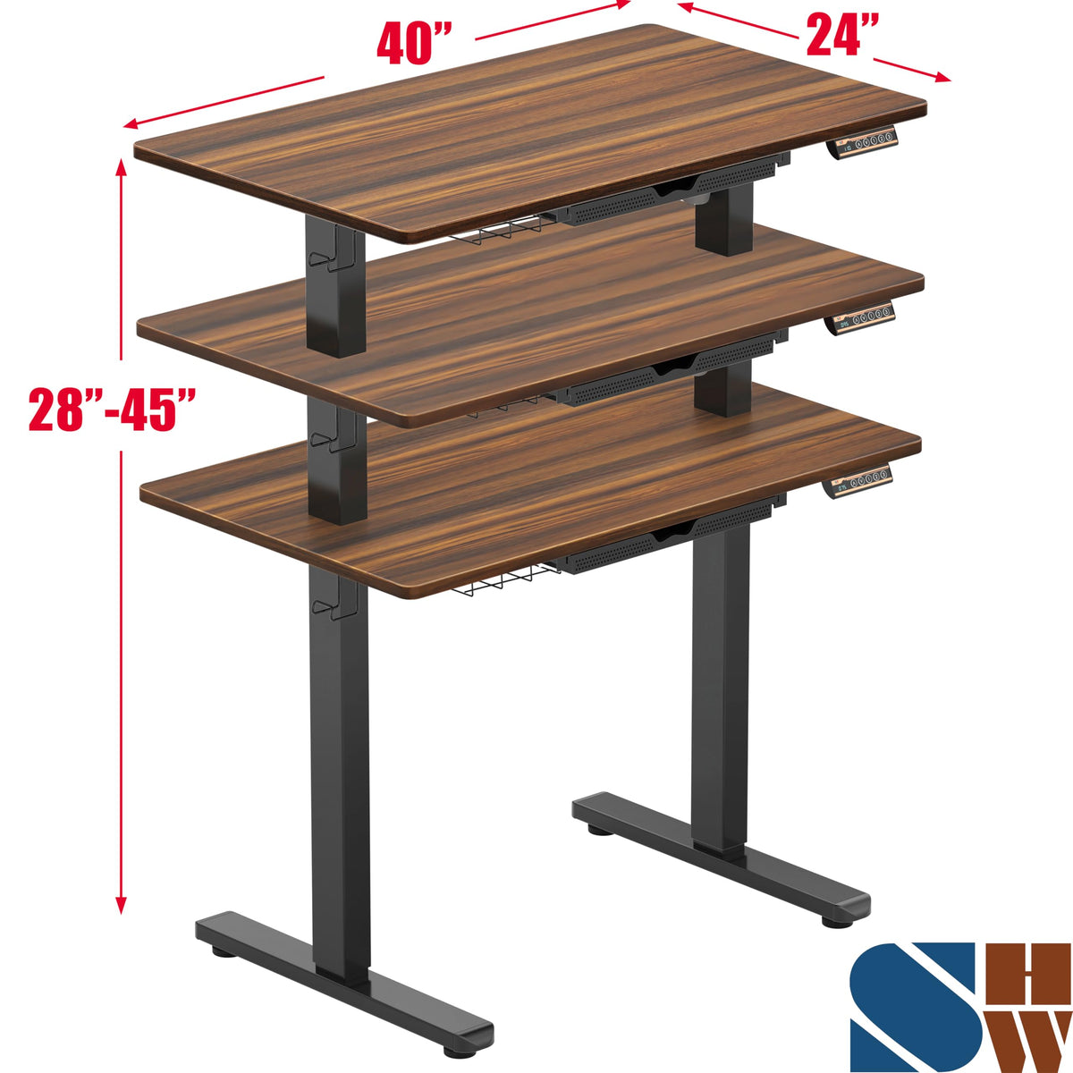 SHW 55 x 28 Electric Height Adjustable Standing Desk w/Drawer, White