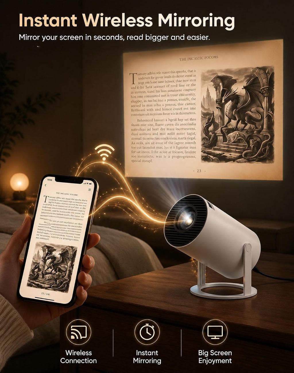 BookGlow Smart Reading Projector with 720p HD Display