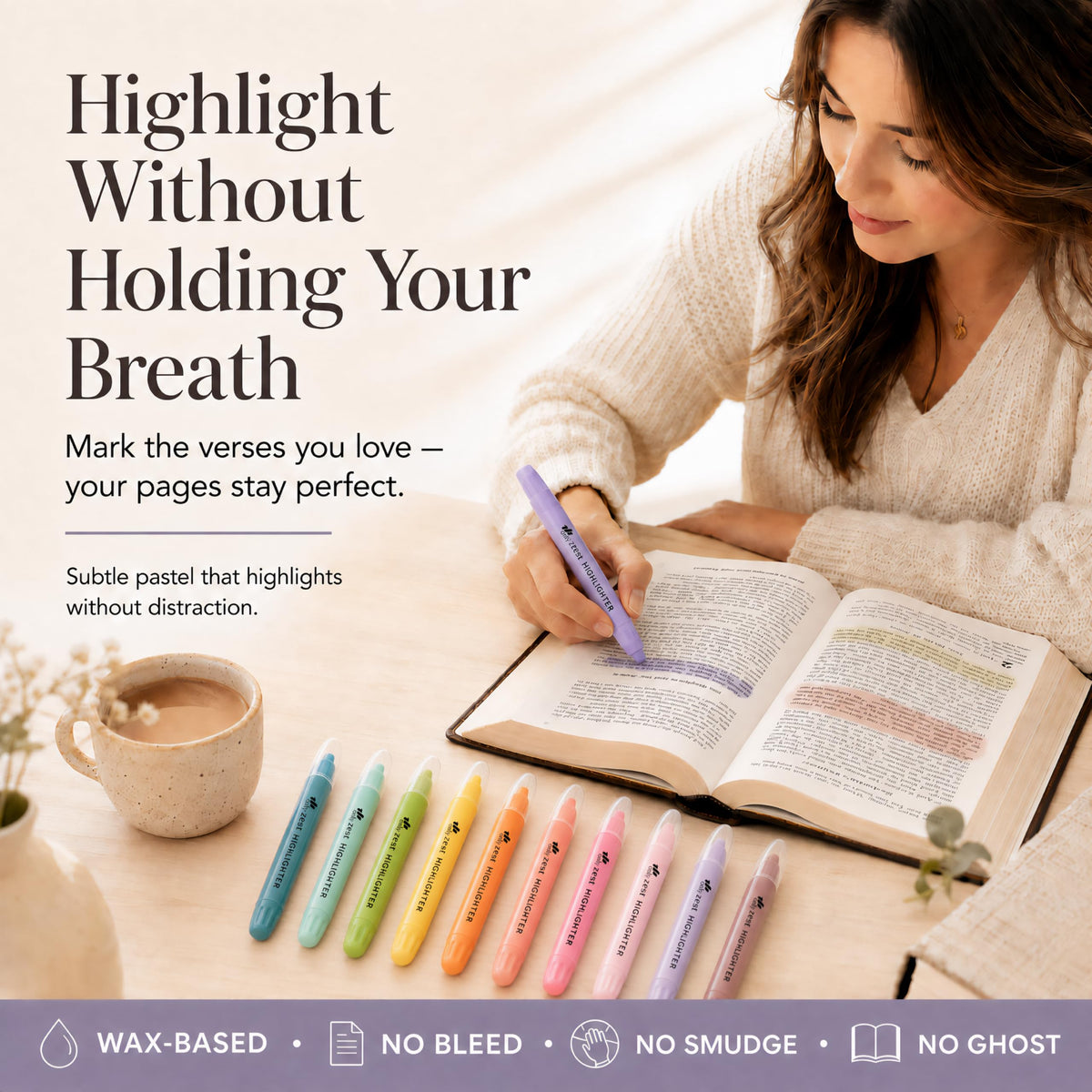 10 Pack Bible Safe Highlighters - Pastel Color, Wax Highlighters