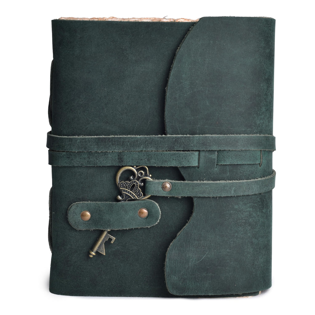 LEATHER VILLAGE Vintage Leather Journal Key Lock, Teal 6x4.