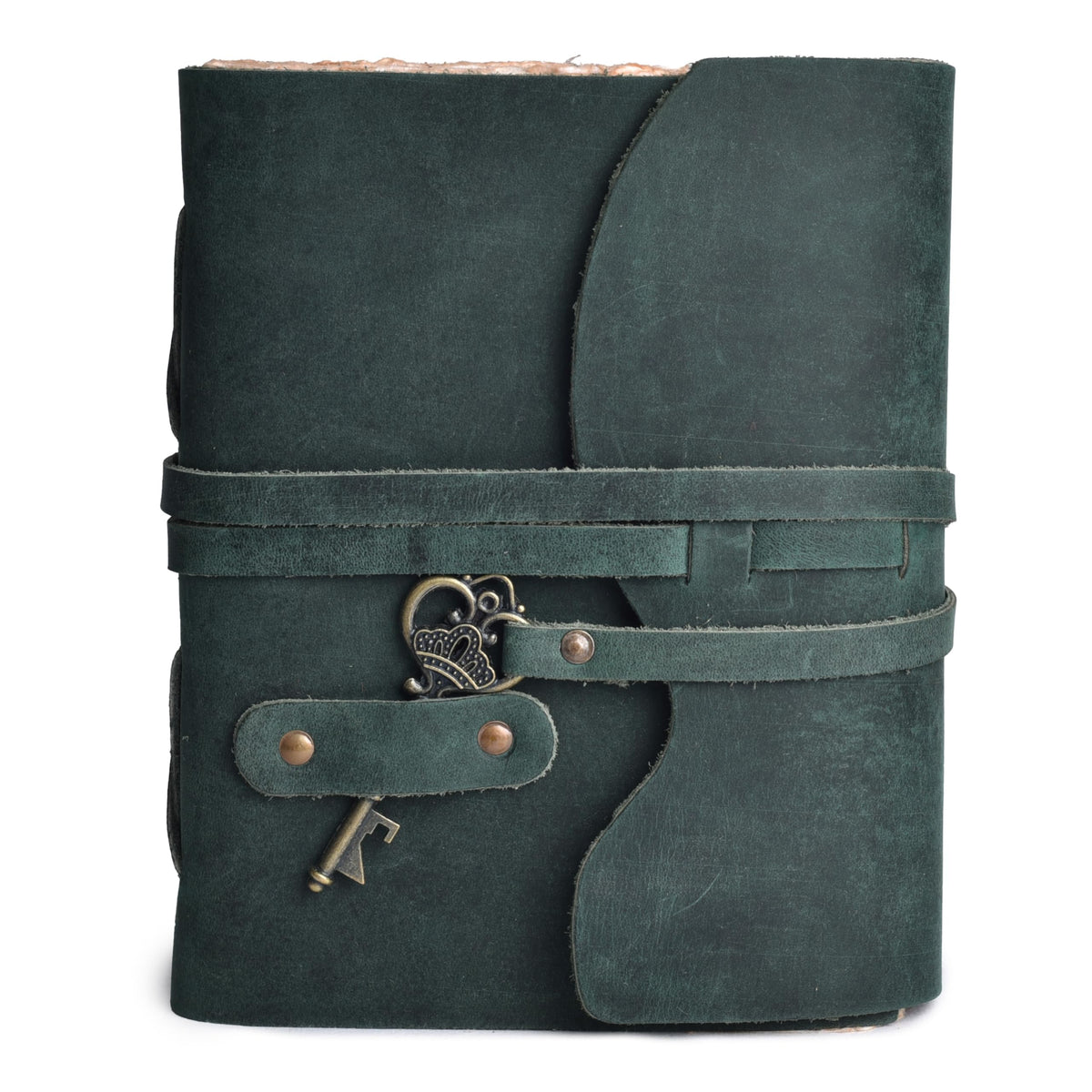 LEATHER VILLAGE Vintage Leather Journal Key Lock, Teal 6x4.