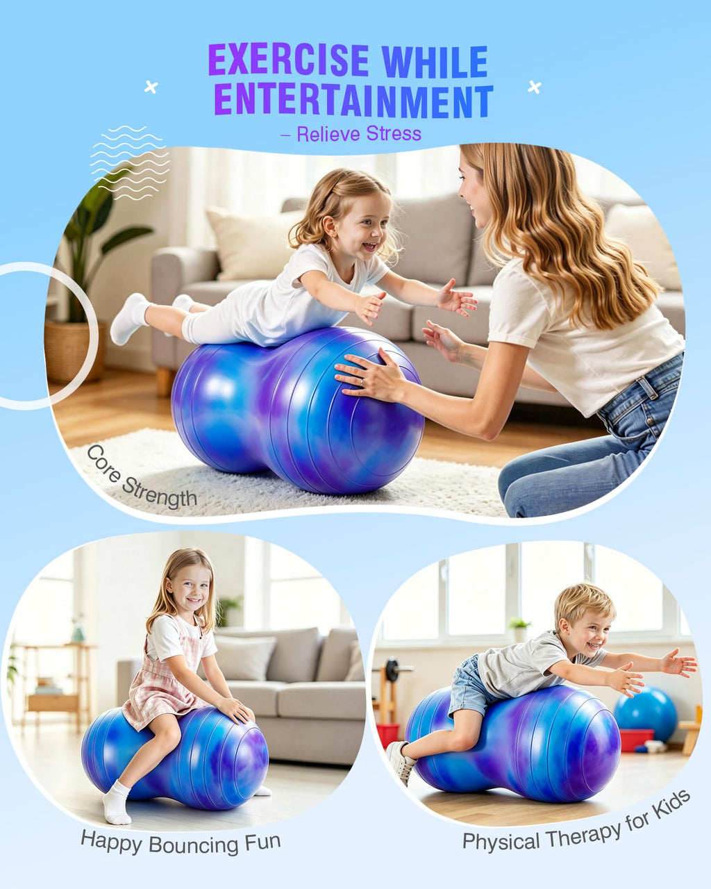 ZOOJOY Peanut Ball for Kids and Adults, 18/20Inch Anti-Burst Exercise Ball