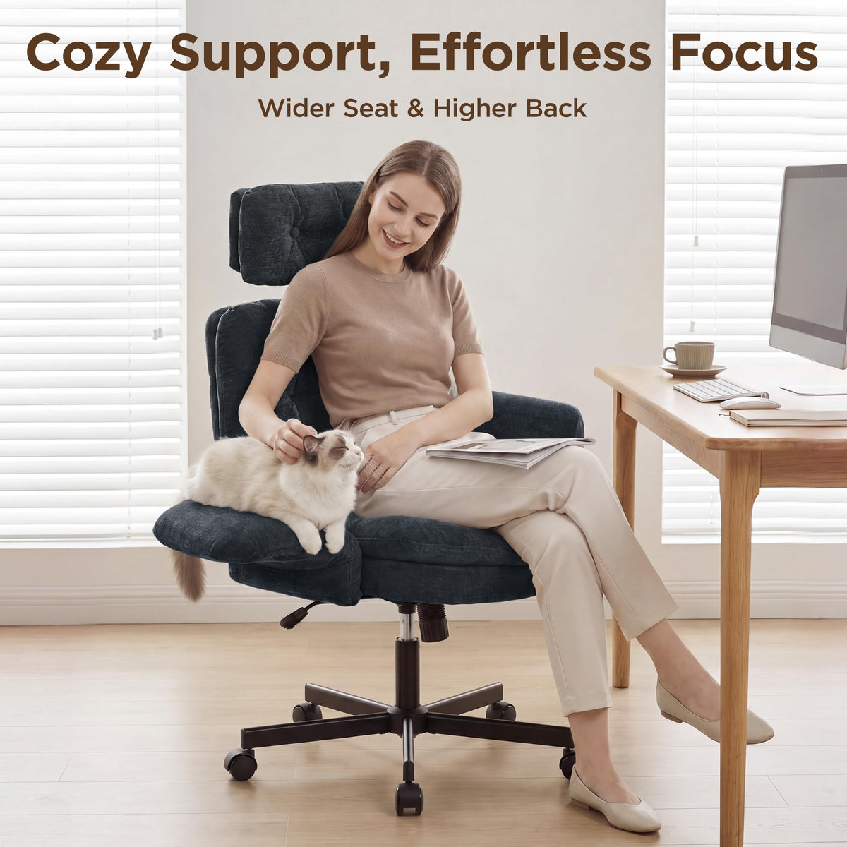 FiveWillowise Cross Legged Office Chair with Flip-up Arms&Hight Back,Grey