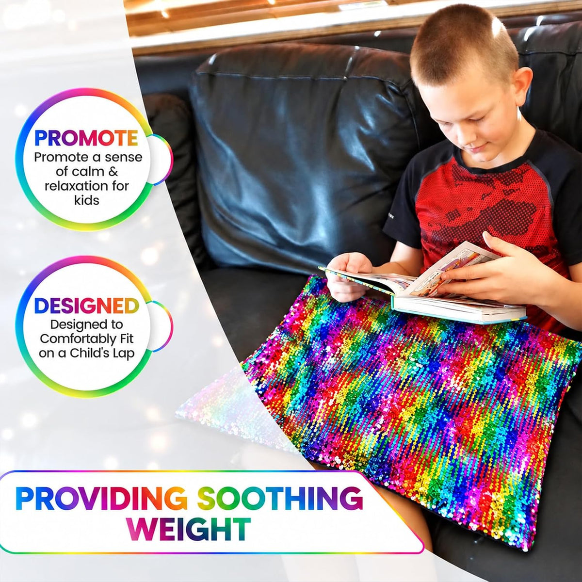 Kids Weighted Lap Pad, 5 lb with Reversible Sequin Sensory Fabric