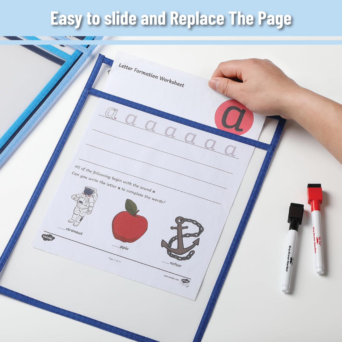 Mr. Pen- Reusable Dry Erase Pocket Sleeves, 10" x 14", 6 Pack, Colorful