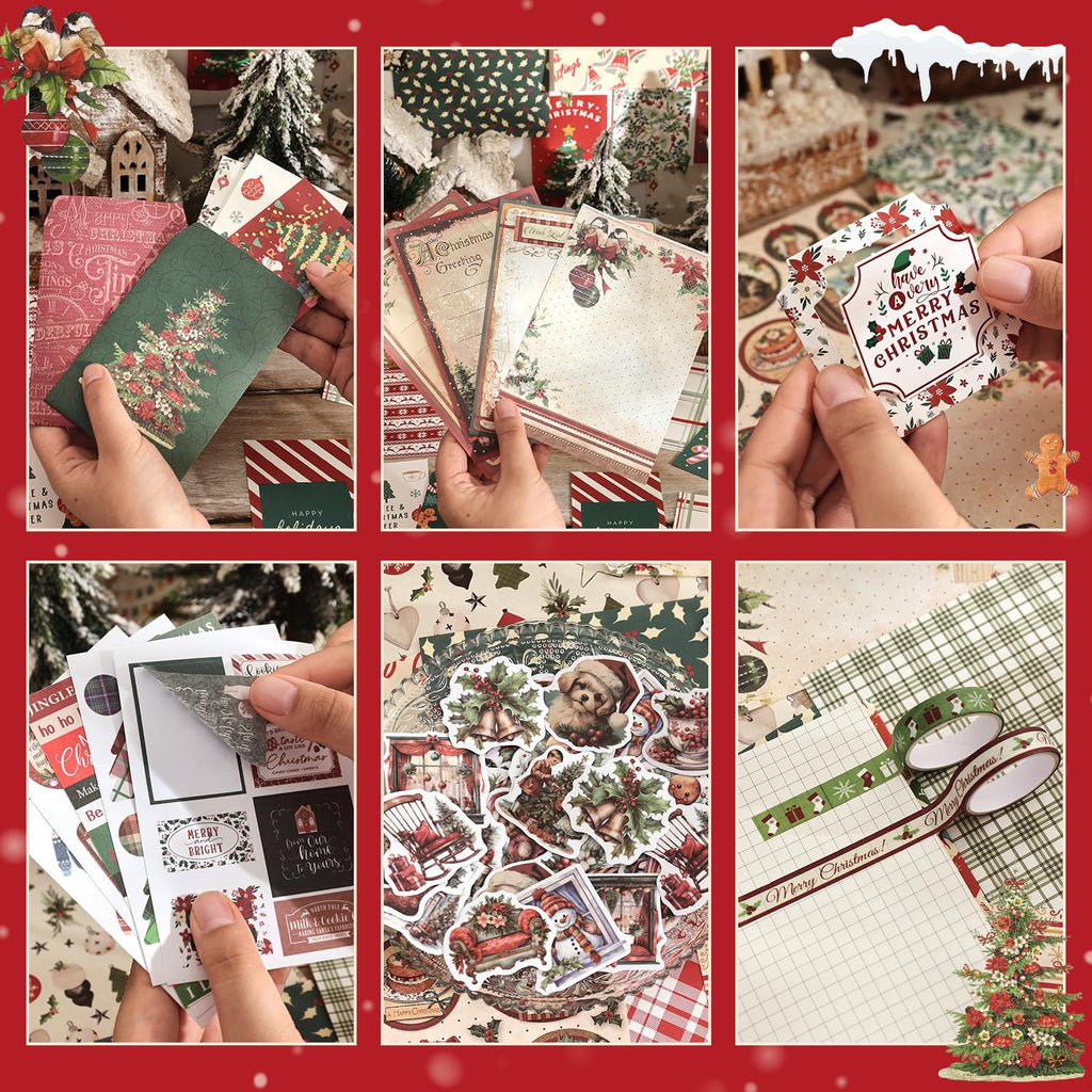 emmoolife 348 Pcs Scrapbooking Supplies Kit, Vintage Aesthetic Scrapbook Kit for Bullet Junk Journal, Stationery, A6 Grid Notebook, DIY Journaling Supplies, Birthday Craft Gift for Teen Girl Women