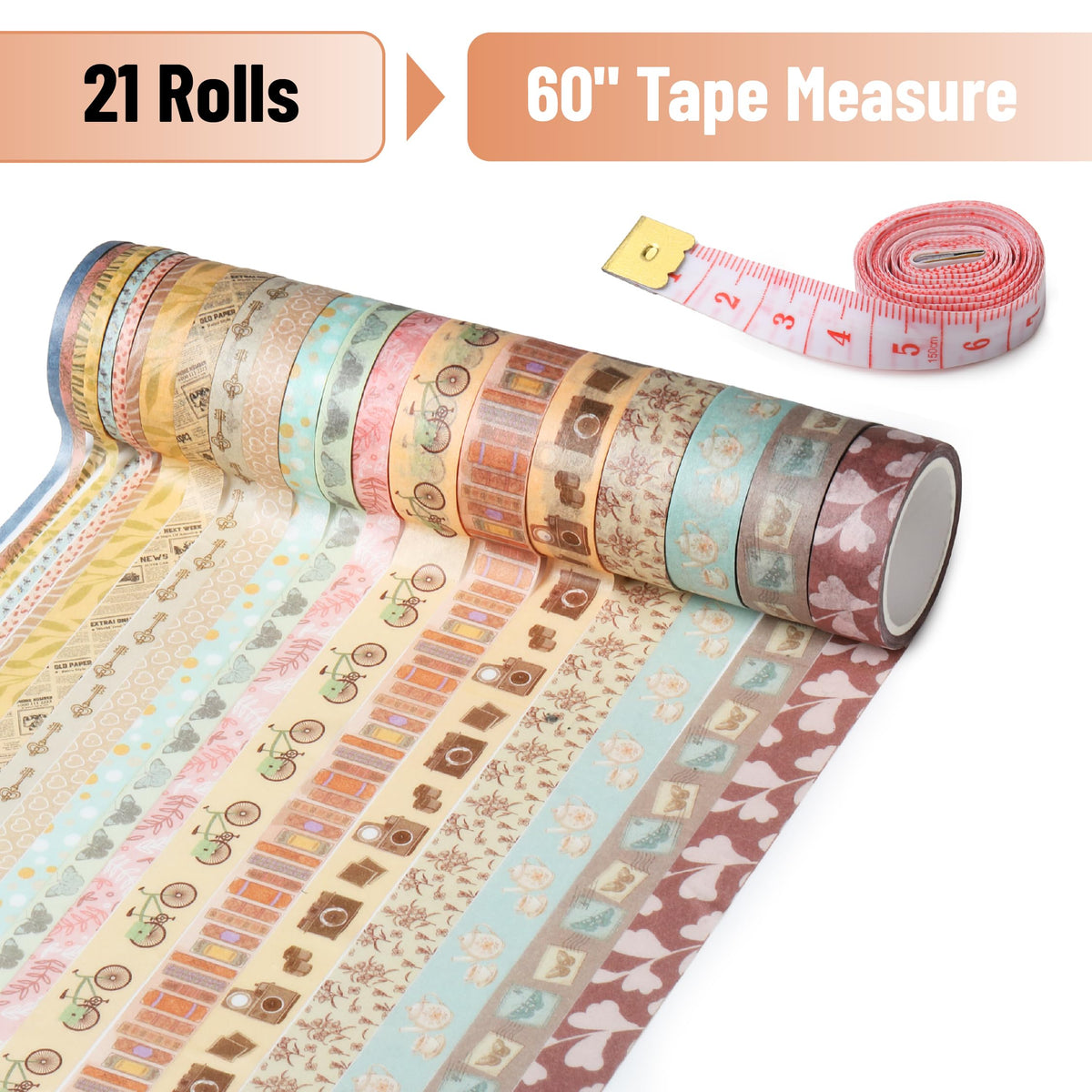 Mr. Pen- Washi Tape Set, 21 Rolls, Assorted Sizes, Floral