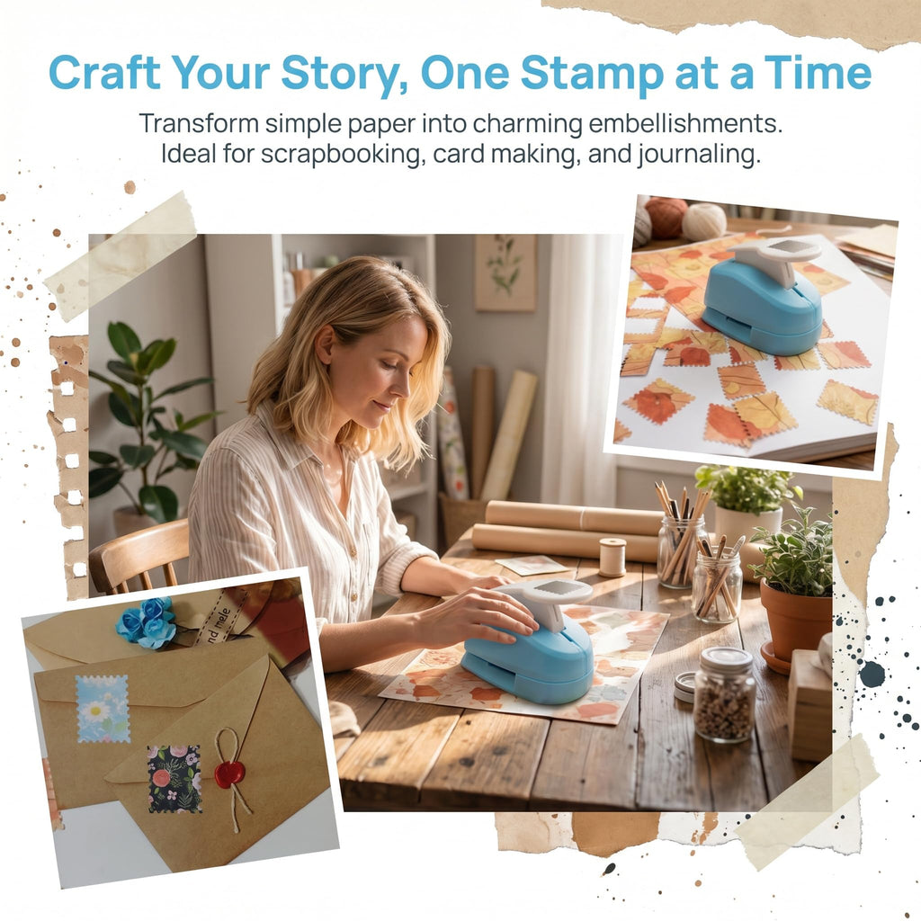 Stamp Punch, 1.5 * 1.5inch Square Stamp Puncher Postage Stamps Punches, Stamps Shaped Paper Punch, Lever Paper Punches for Crafting,Craft Cutter Hole Puncher for Scrapbooking Journaling Card Making