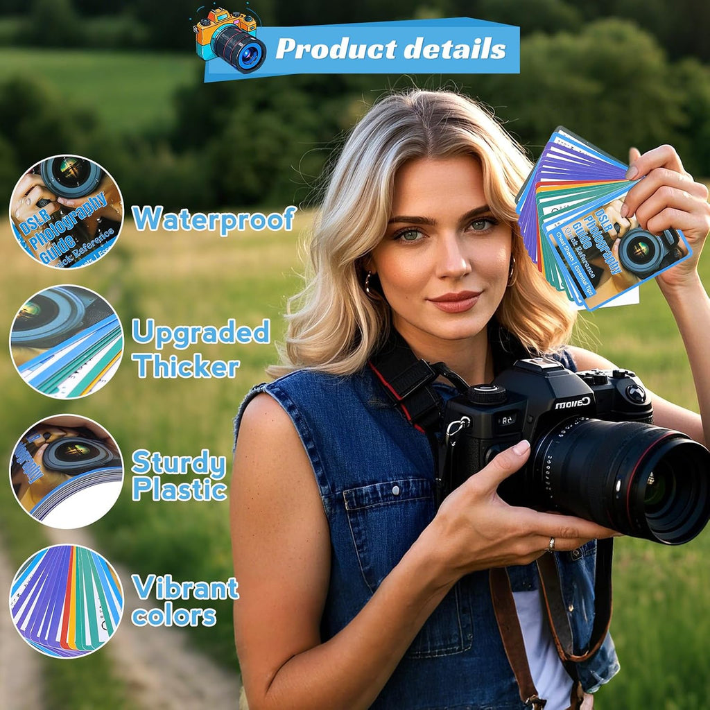 Photography Cheat Sheet for DSLR Camera Accessories for Canon Nikon Sony,Quick Reference Cards Photographers Book for Beginners,Settings,Exposure, Modes,Composition,Lighting, etc.4×3 Inch