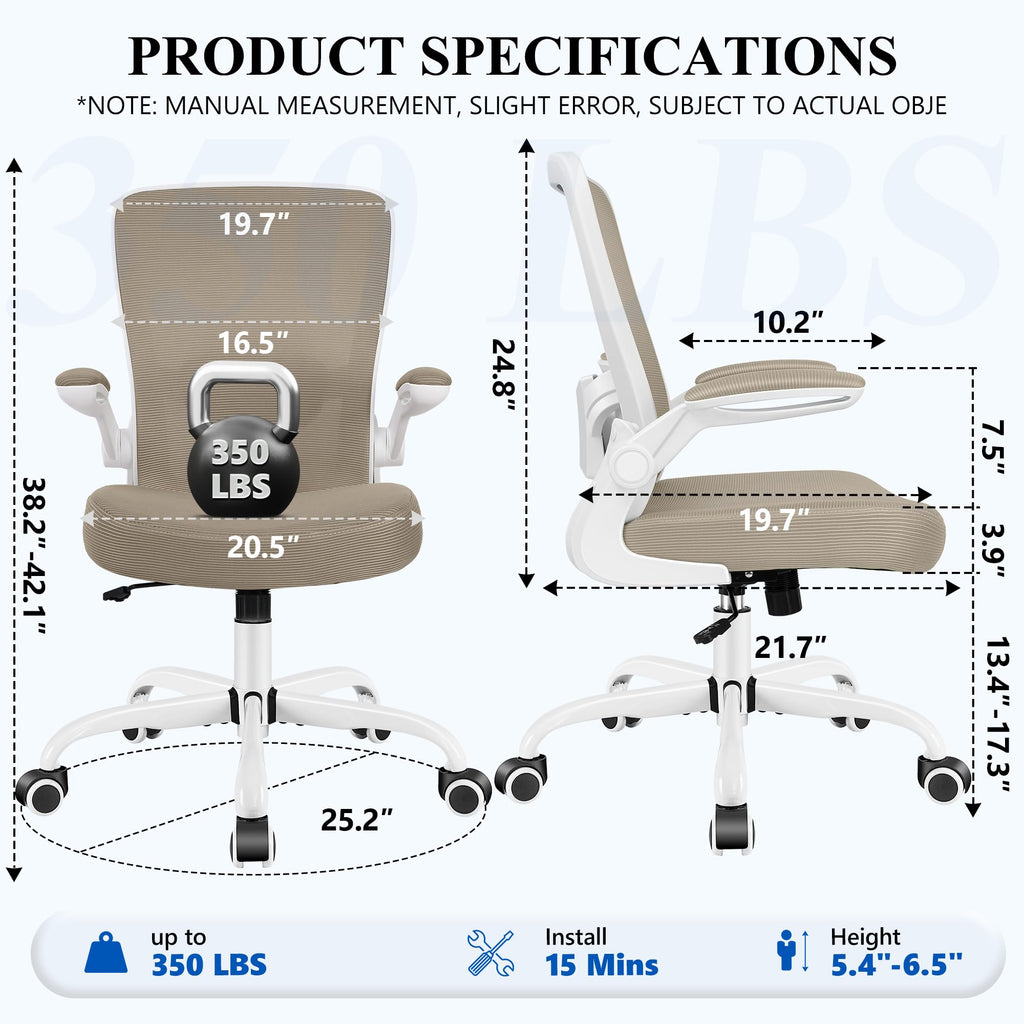 FelixKing Office Chair, Ergonomic Desk Chair Breathable Mesh Chairs Adjustable High Back Lumbar Support Flip-up Armrests, Executive Rolling Swivel Comfy Computer Chairs Home Office Black