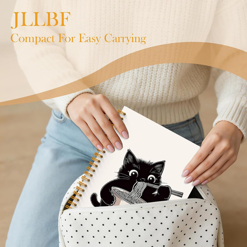 Cute Black Cat Spiral Notebook, Black Cats Lover Gifts Notebooks for Work, Cat Office Supplies, Japanese Noodle Kitty Journal Notebook, 5.5x8.3 Inch