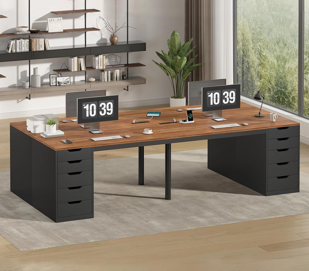 YOMILUVE 95" 2 Person Desk with 10 Drawers & Power Outlets for Home Office