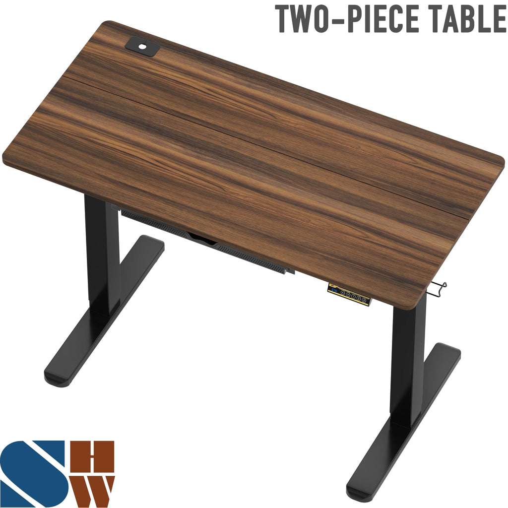 SHW 55 x 28 Electric Height Adjustable Standing Desk w/Drawer, White