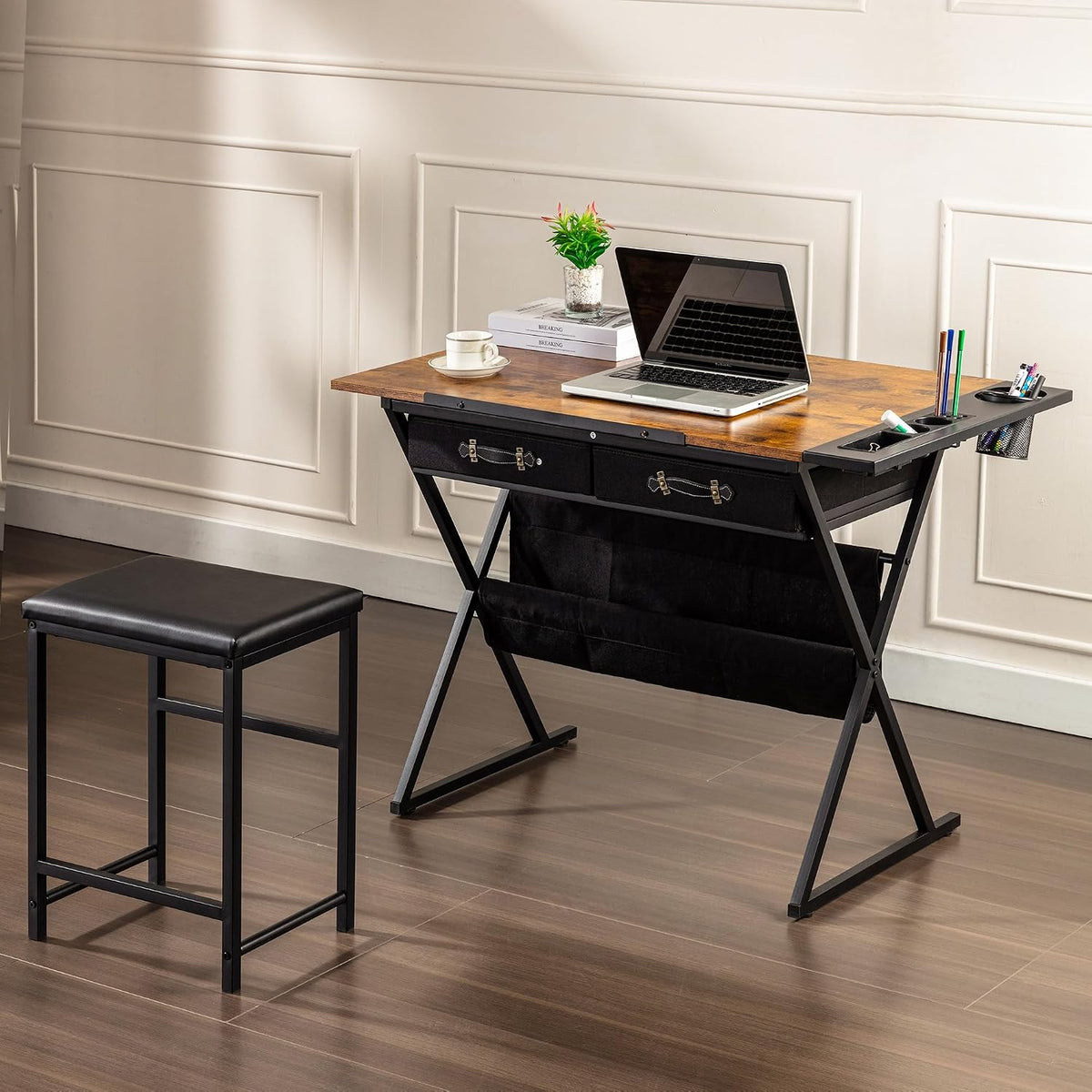 VECELO Adjustable Drafting and Art Desk with Stool