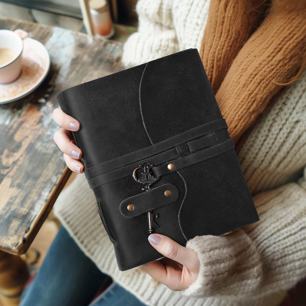 LEATHER VILLAGE Vintage Leather Journal Key Lock, Teal 6x4.