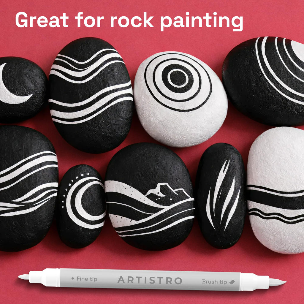 ARTISTRO Dual-Tip Acrylic Paint Markers – 1mm Fine & 1–5mm Brush Tip | ASTM D4236 Safe, Multi-Surface