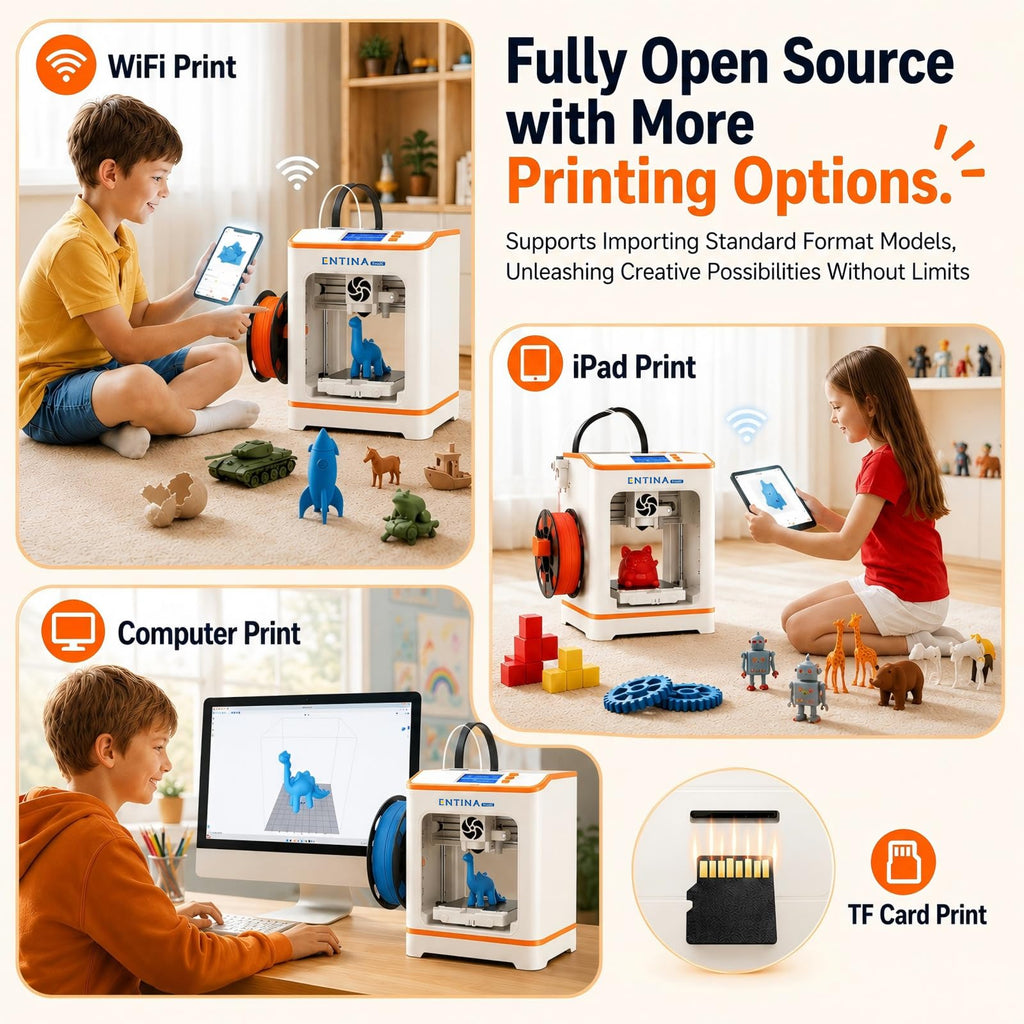 Entina Tina2C 3D Printer for Beginners, Fully Assembled Starter Mini 3D Printer, Start in 8 Mins, App & WiFi Control, Auto Leveling, 3500+ Model Library, 25+ Creative DIY Modules for STEM, Home