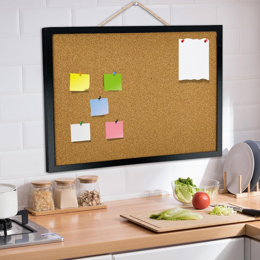 Black Wood-Framed Cork Bulletin Board, 17.7 × 13.3 Inches (K–12)