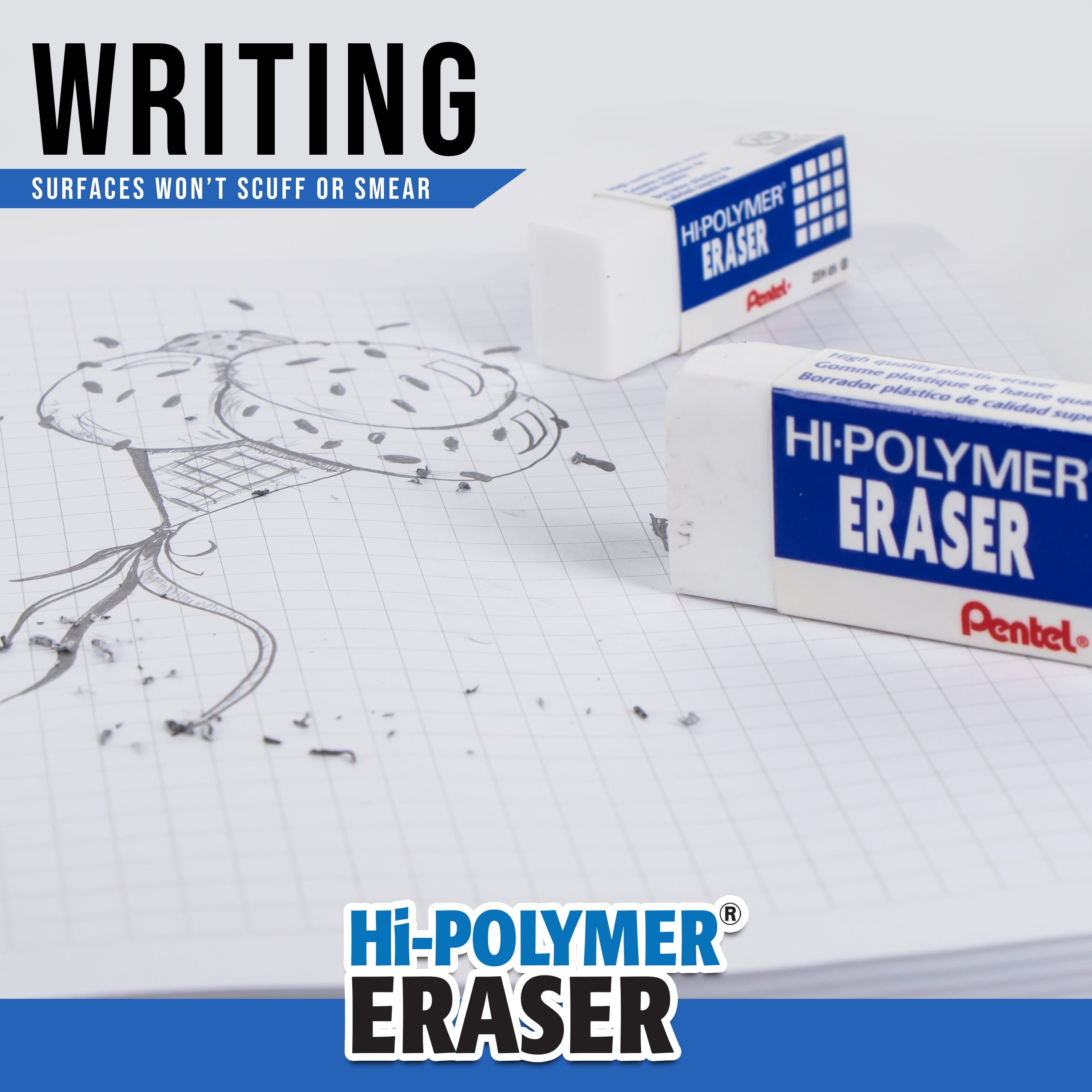 Pentel Hi-Polymer Block Eraser, Latex Free, White, Pack of 3 Erasers