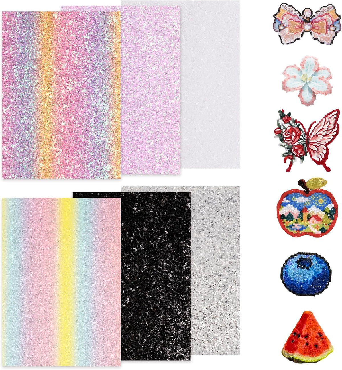 6 Pcs Fuse Beads Glitter Fabric Ironing Paper 7.87"x5.97"