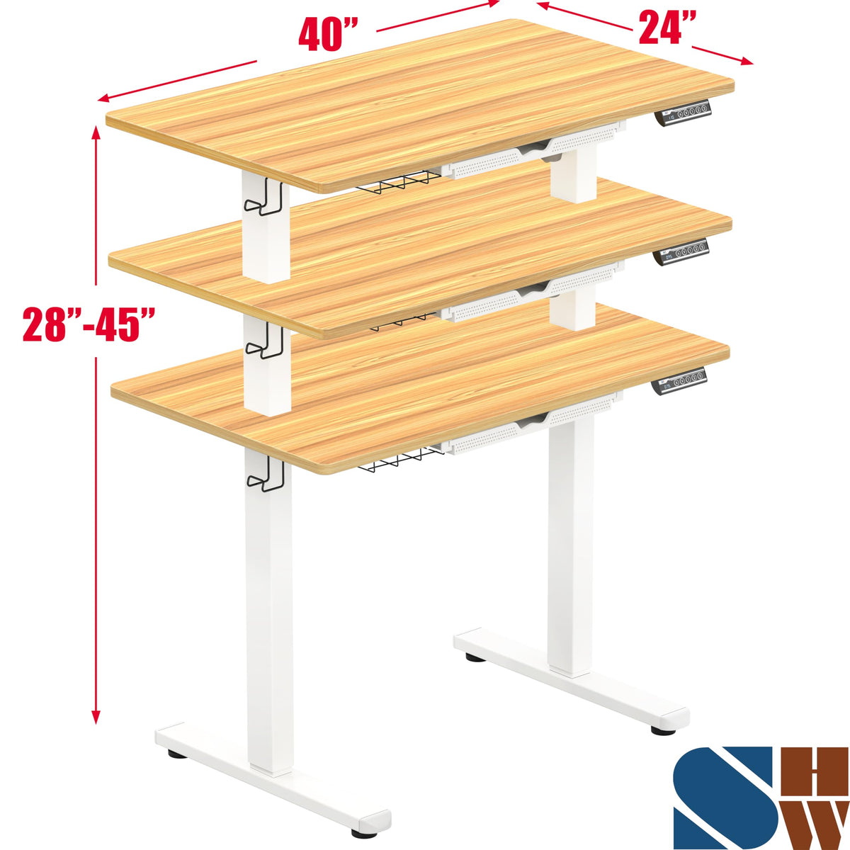 SHW 55 x 28 Electric Height Adjustable Standing Desk w/Drawer, White