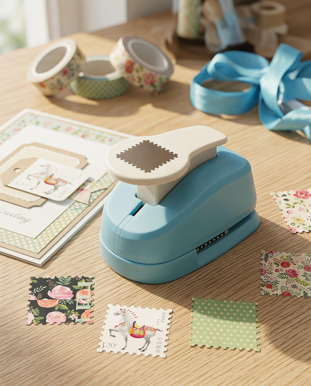 Stamp Punch, 1.5 * 1.5inch Square Stamp Puncher Postage Stamps Punches, Stamps Shaped Paper Punch, Lever Paper Punches for Crafting,Craft Cutter Hole Puncher for Scrapbooking Journaling Card Making