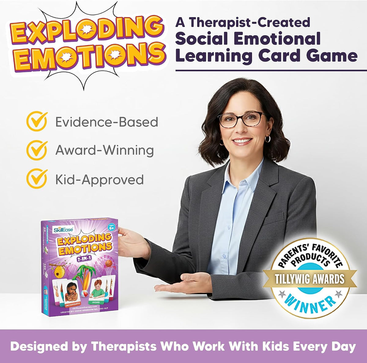 SkillEase Exploding Emotions Flashcards and Game: 2 in 1, Hilarious Family Fun, Social Emotional Learning, Feeling Cards for Kids, Teaches Social Skills, Autism