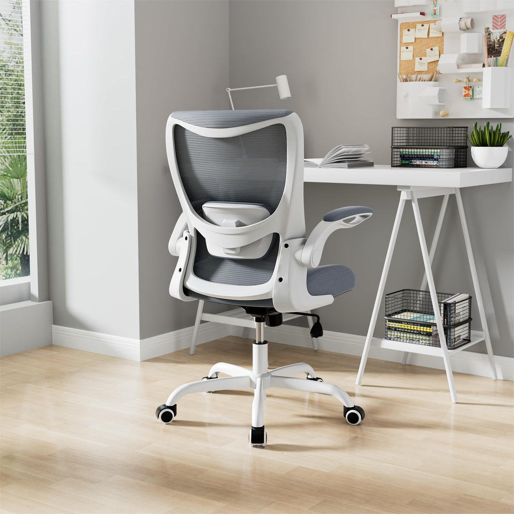 MUXX.STIL Office Chair, Ergonomic Desk Chair with Adjustable Lumbar Support and Flip up Armrest, Breathable Mesh Computer Chair for Home Office, Khaki