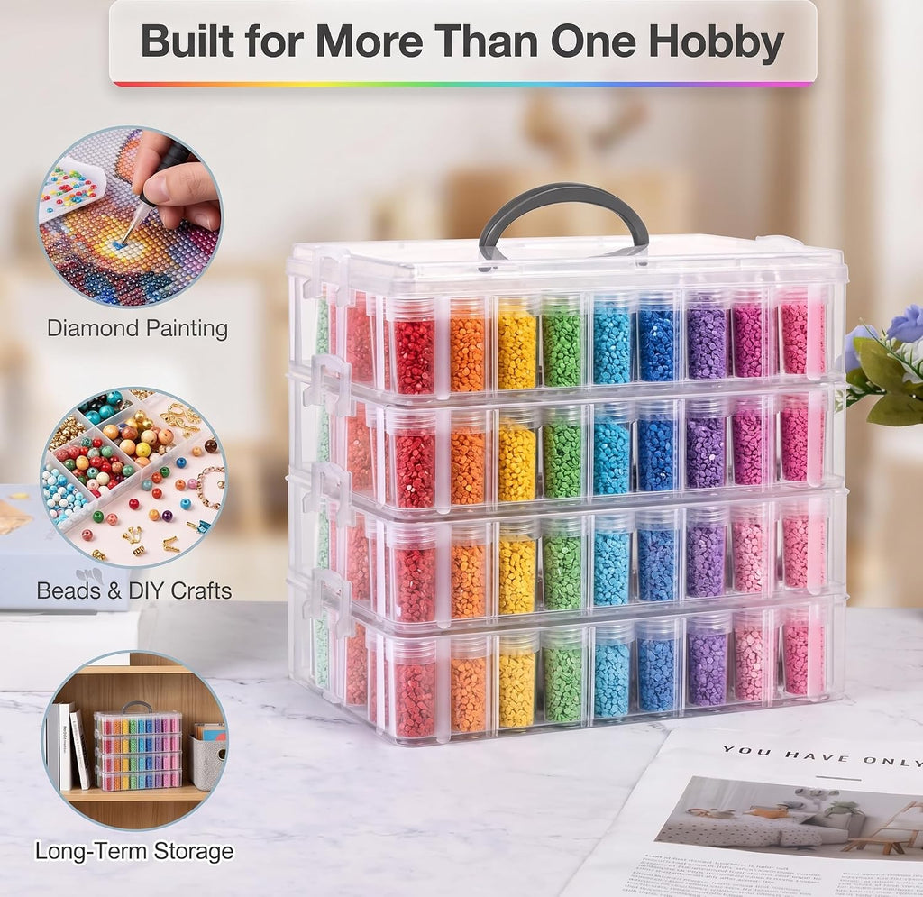 Diamond Art Storage Organizer, 200 Jars, 4-Tier Stackable Case