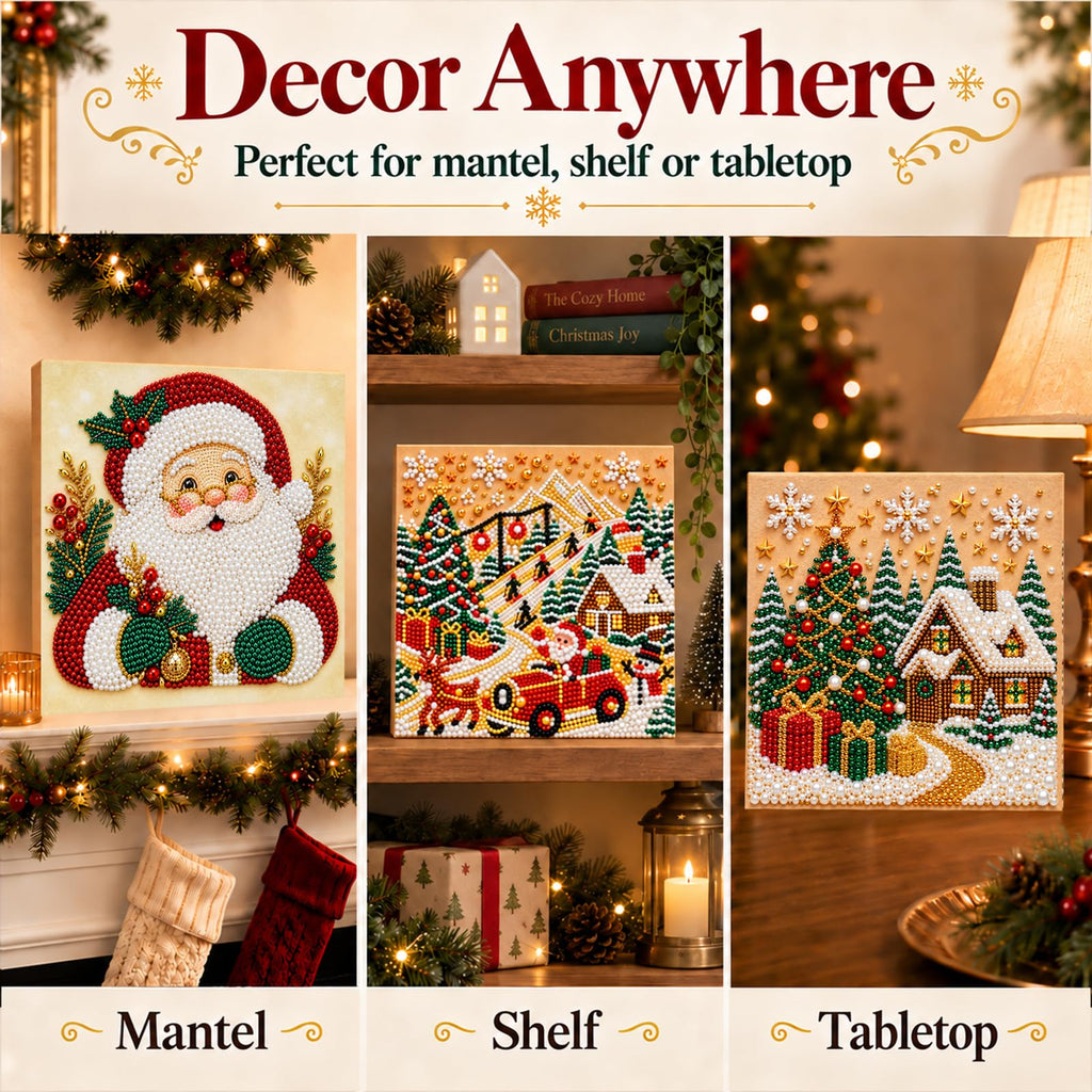 6 PCS DIY Pearl Diamond Art Kits for Adults, Wooden Christmas Ornaments