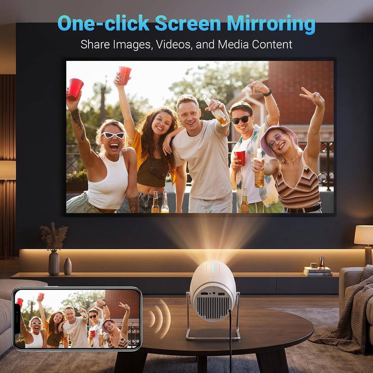 【Built-in APPS】Mini Projector With Wifi And Bluetooth, 1080P 4K Support Portable Projector, Movie Projector for Bedroom, Compatible with Smartphones/TV Stick/iPad/PS5/Laptop/HDMI/USB