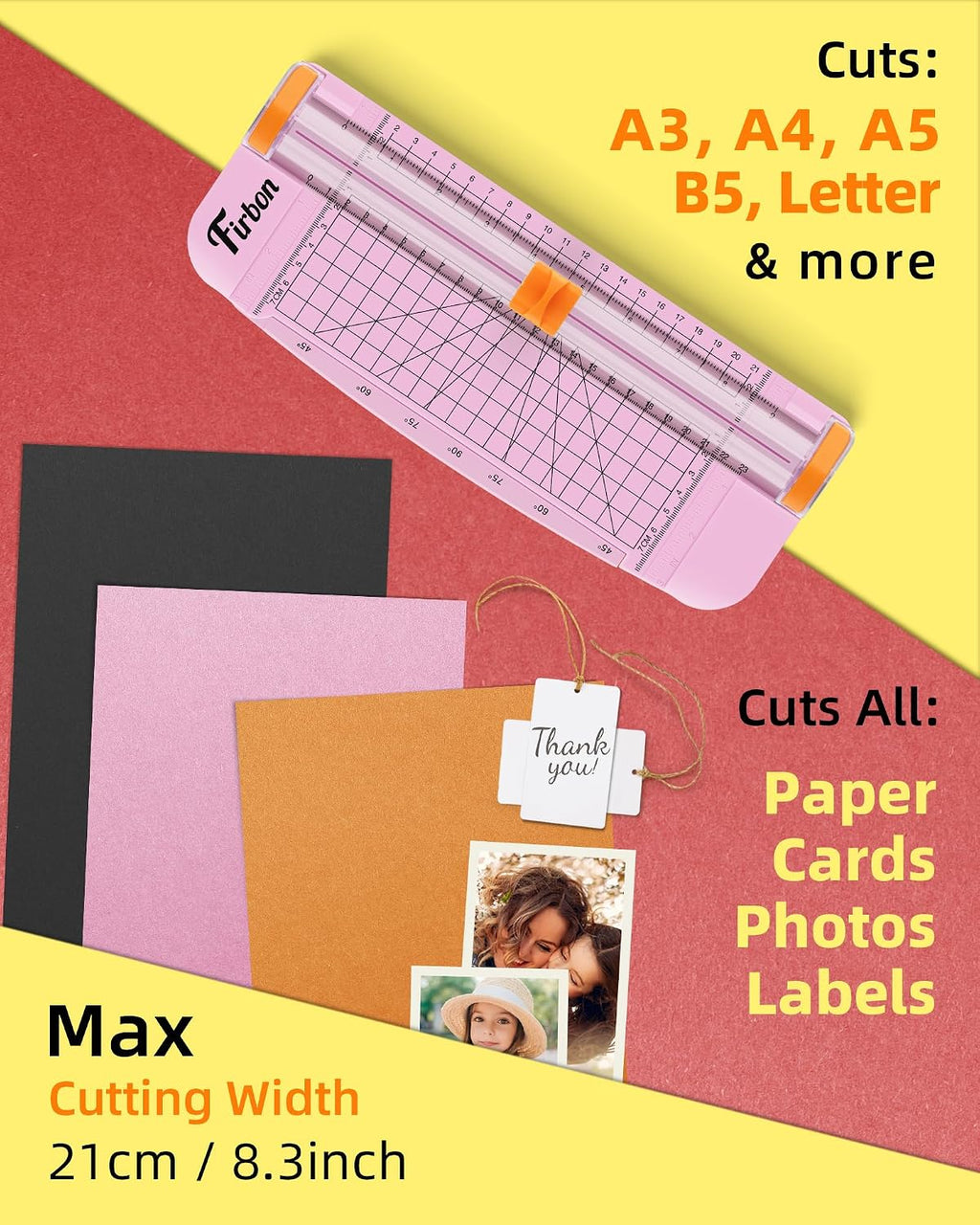 Firbon A5 Paper Cutter, Small Straight Paper Trimmer with Side Ruler
