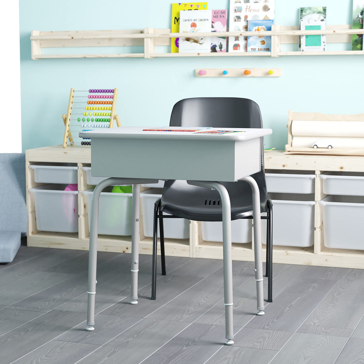 EMMA + OLIVER Adjustable Student Desk with Book Box