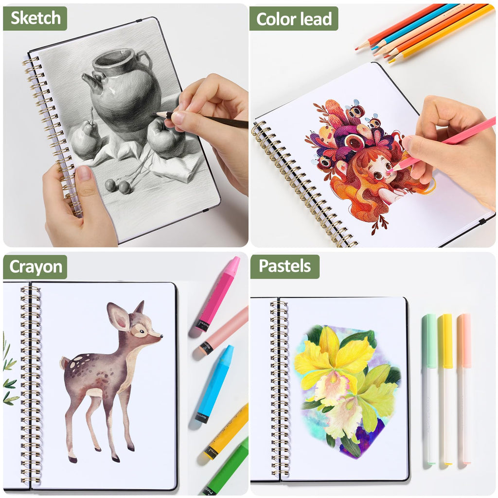Forvencer Blank Spiral Sketchbook, 8" x 5.6" Hardcover, 100 GSM – 2 Pack