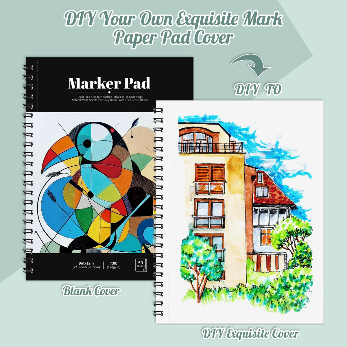 50 Sheets Marker Paper Pad, 7.6 × 7.6 in, 120gsm Alcohol Marker Paper