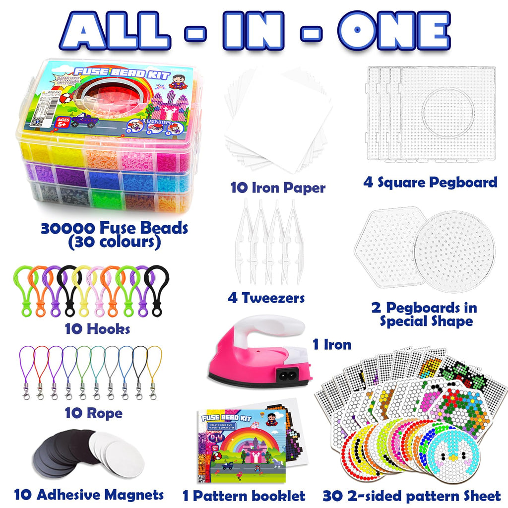 FUNZBO 5200 5mm Fuse Beads Kit Iron Set - 24 Colors | 66 Patterns, Toys, Kids Crafts for Girls Ages 8-12, Arts and Crafts for Kids Ages 6-8, Gifts for Girls Boys Kids Age 5 6 7 8 9 10 11 12 Year Old