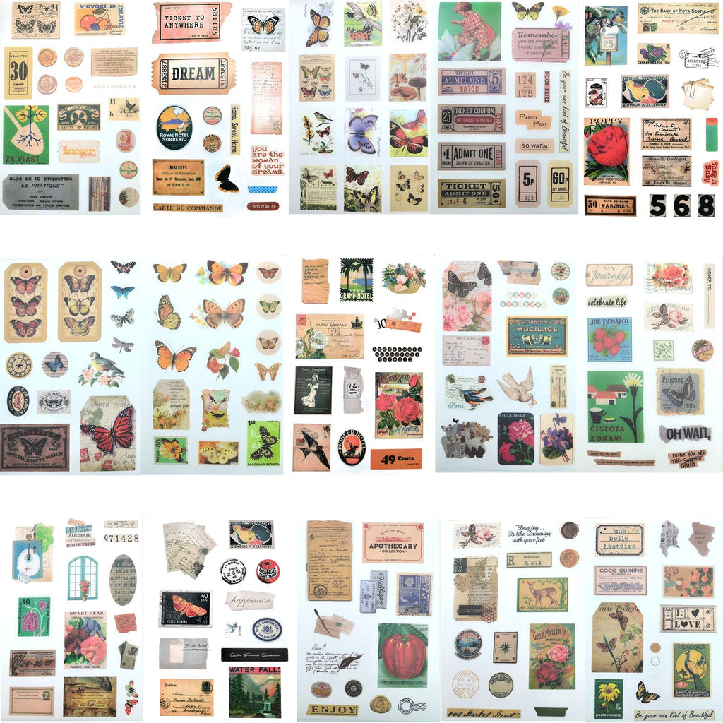 Vintage Ephemera Stickers Scrapbook Sticker Book with 439 Stickers and 20 Scrapbook Papers Sticker Book for journaling