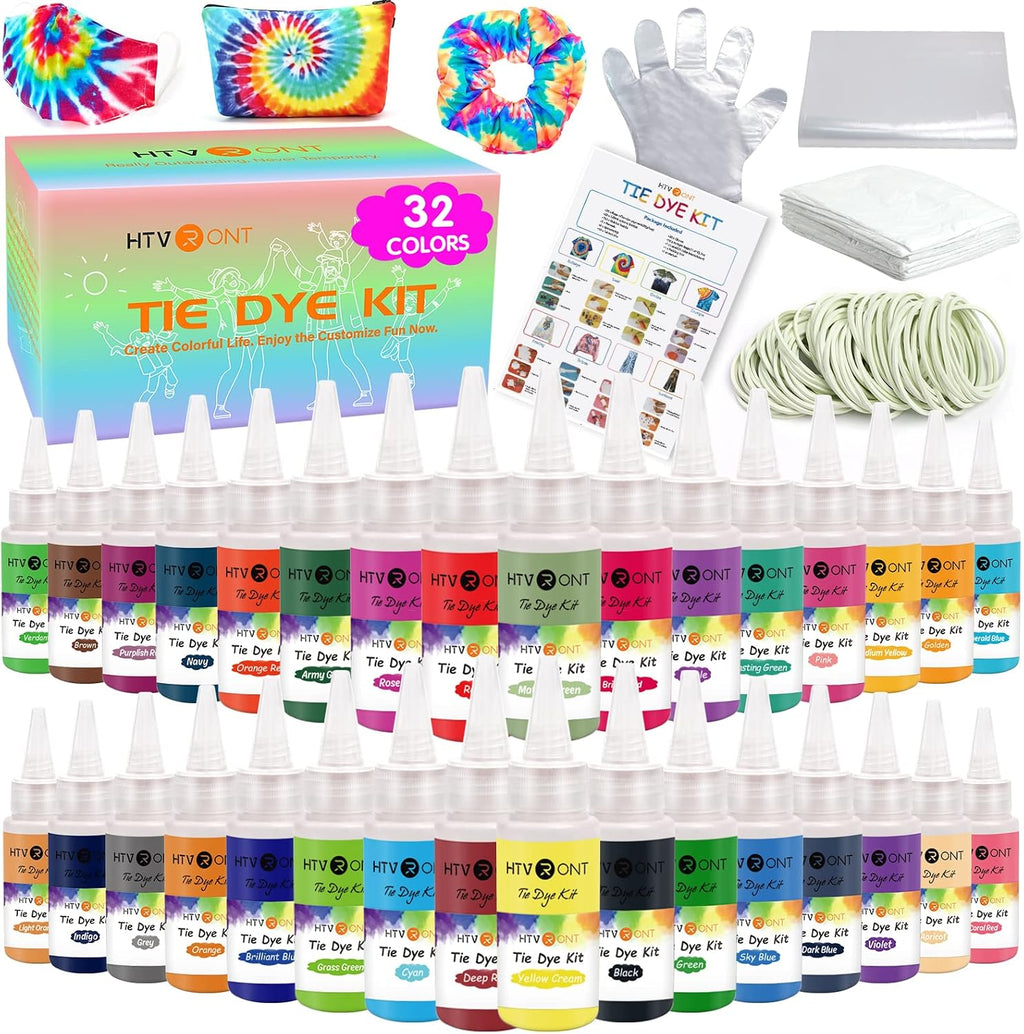 HTVRONT Tie Dye Kit, 32 Vibrant Vivid Permanent Colors, Just Add Water
