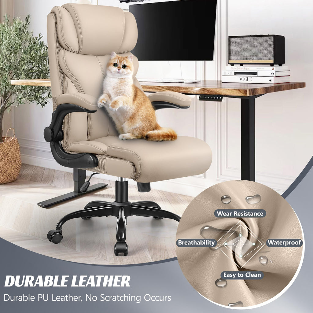 HeroSet Office Chair, Ergonomic Big and Tall Computer Desk Chairs, Executive Breathable Leather Chair with Adjustable Flip-up Armrests, Lumbar Support Swivel PC Chair with Rocking Function,Matte Black