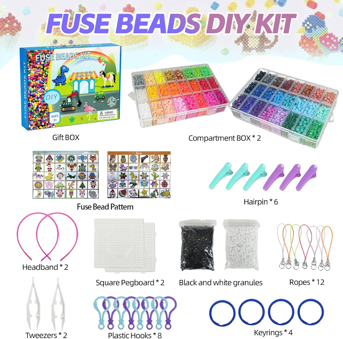 5mm Fuse Iron Beads Kit, 11000 Pcs 48 Colors for Kids Ages 3+