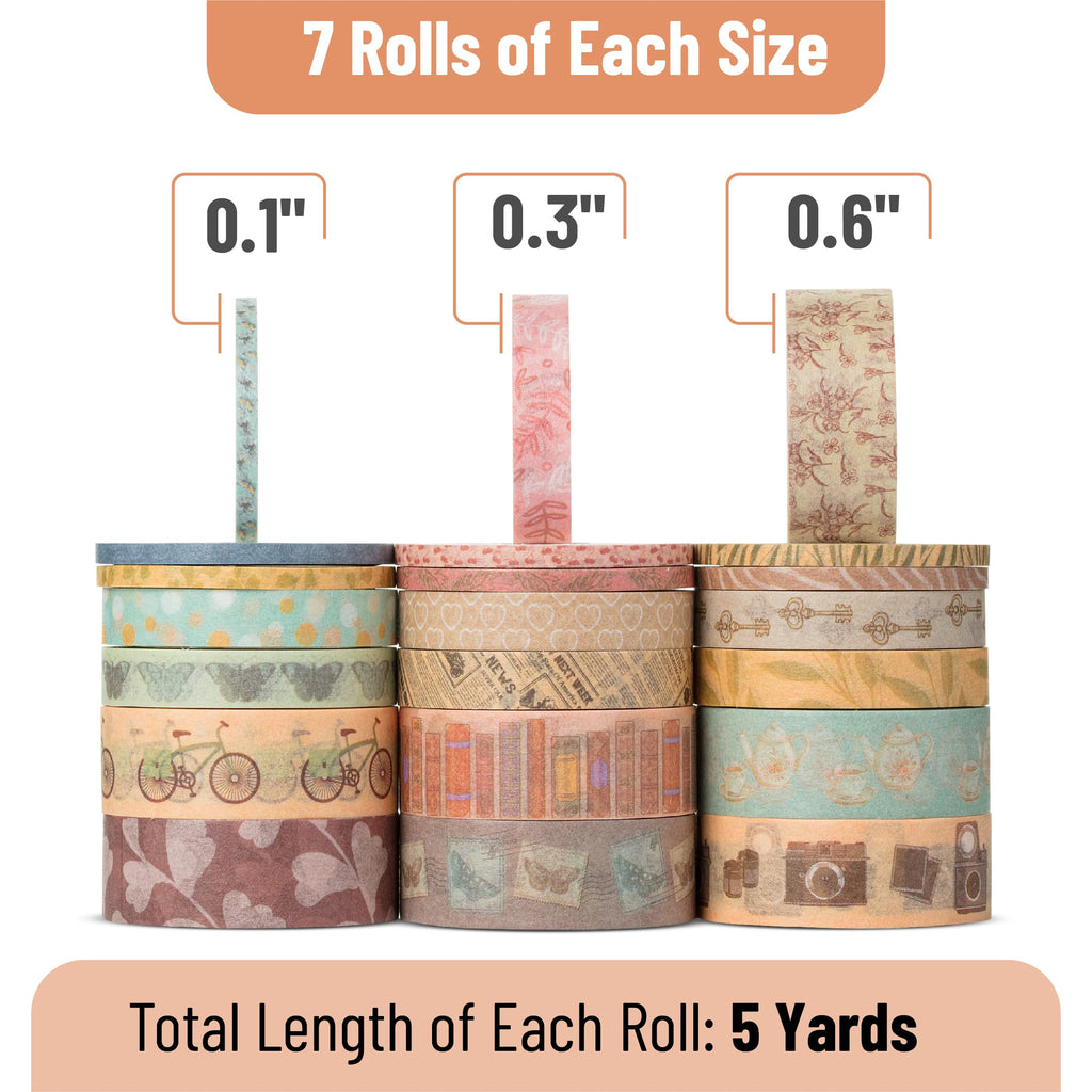 Mr. Pen- Washi Tape Set, 21 Rolls, Assorted Sizes, Floral