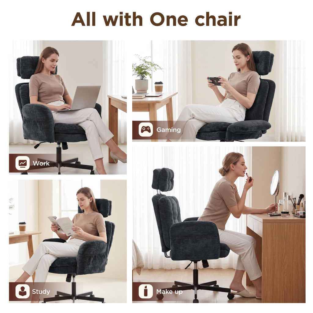 FiveWillowise Cross Legged Office Chair with Flip-up Arms&Hight Back,Grey