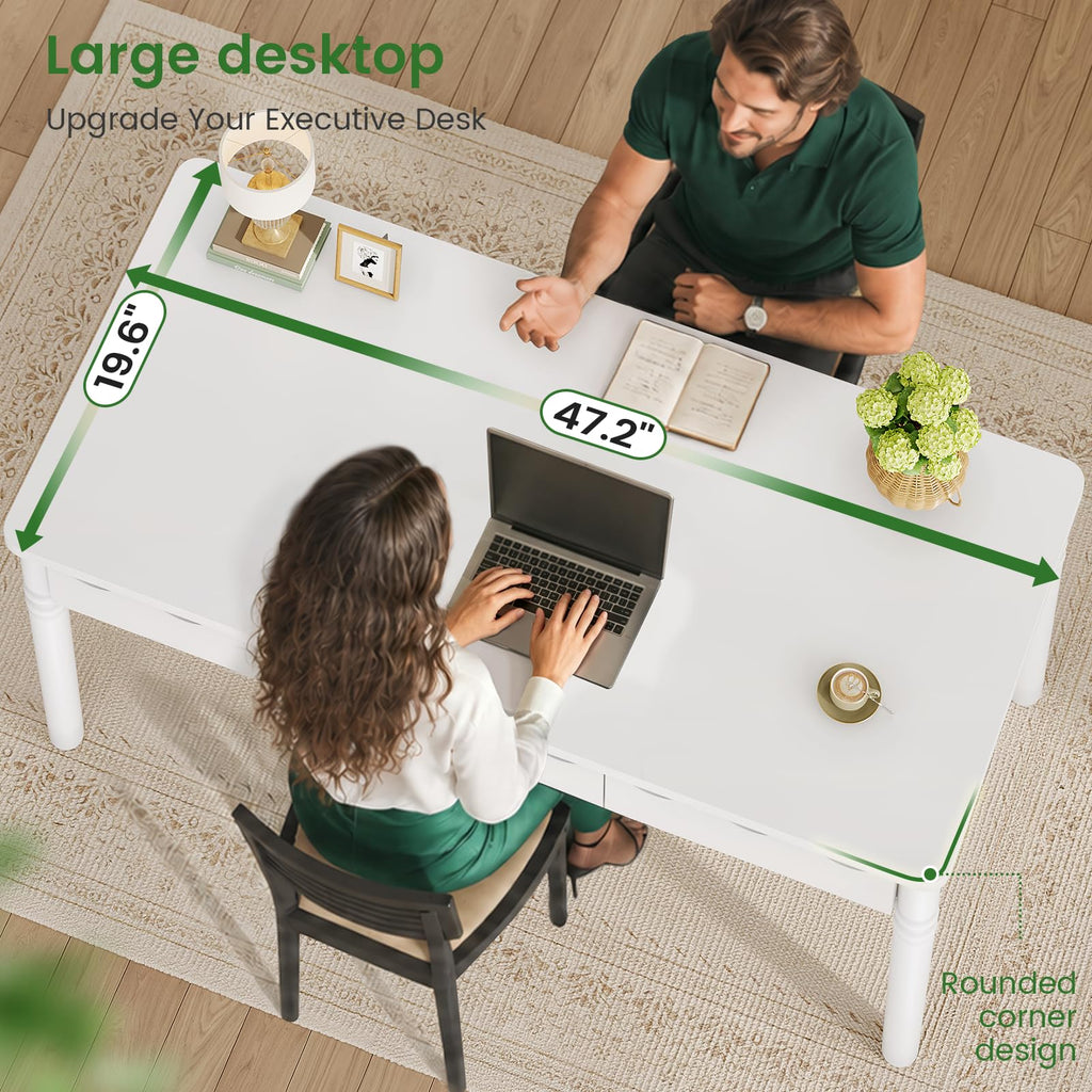 SEDETA Solid Pine Wood Computer Desk, 47'' Executive Home Office Desk with 3 Wood Drawers for Work Study Writing Bedroom, Makeup Vanity Desk, Brown