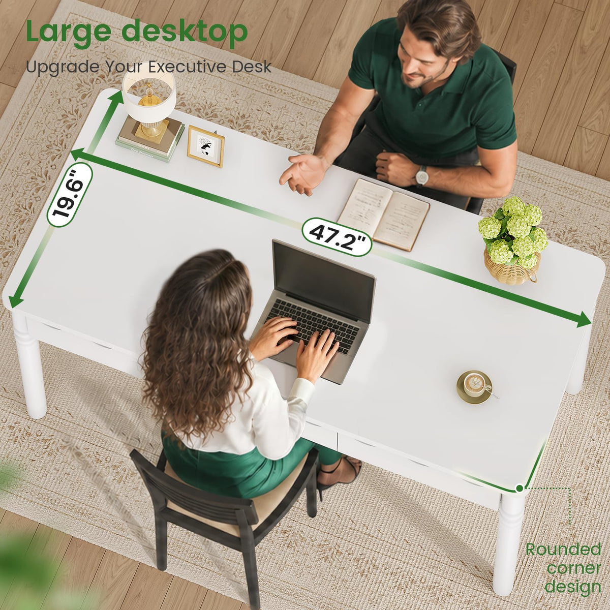 SEDETA Solid Pine Wood Computer Desk, 47'' Executive Home Office Desk with 3 Wood Drawers for Work Study Writing Bedroom, Makeup Vanity Desk, Brown