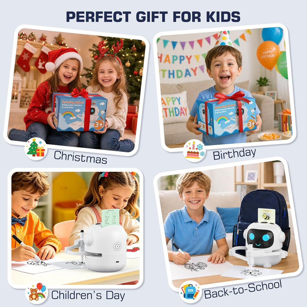 Kids Drawing Robot with 200 Cards, Toy for 3 4 5 6 7 8 Year Old Boy Girls