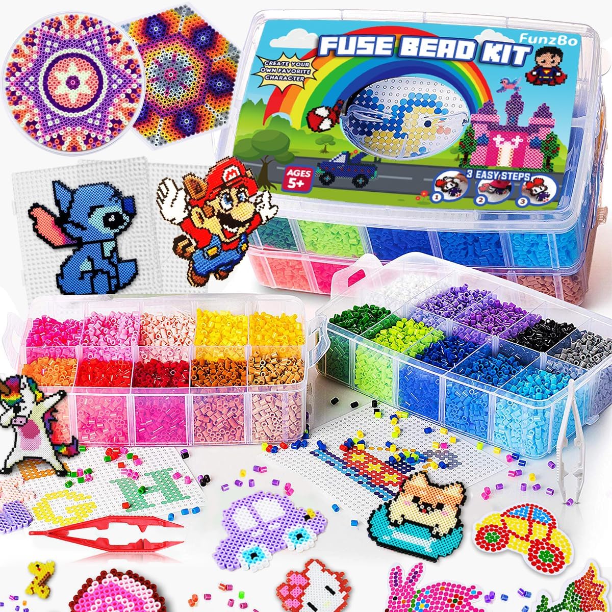 23000 5mm Fuse Beads Kit for Craft Gifts - 22 Colors | 106 Patterns