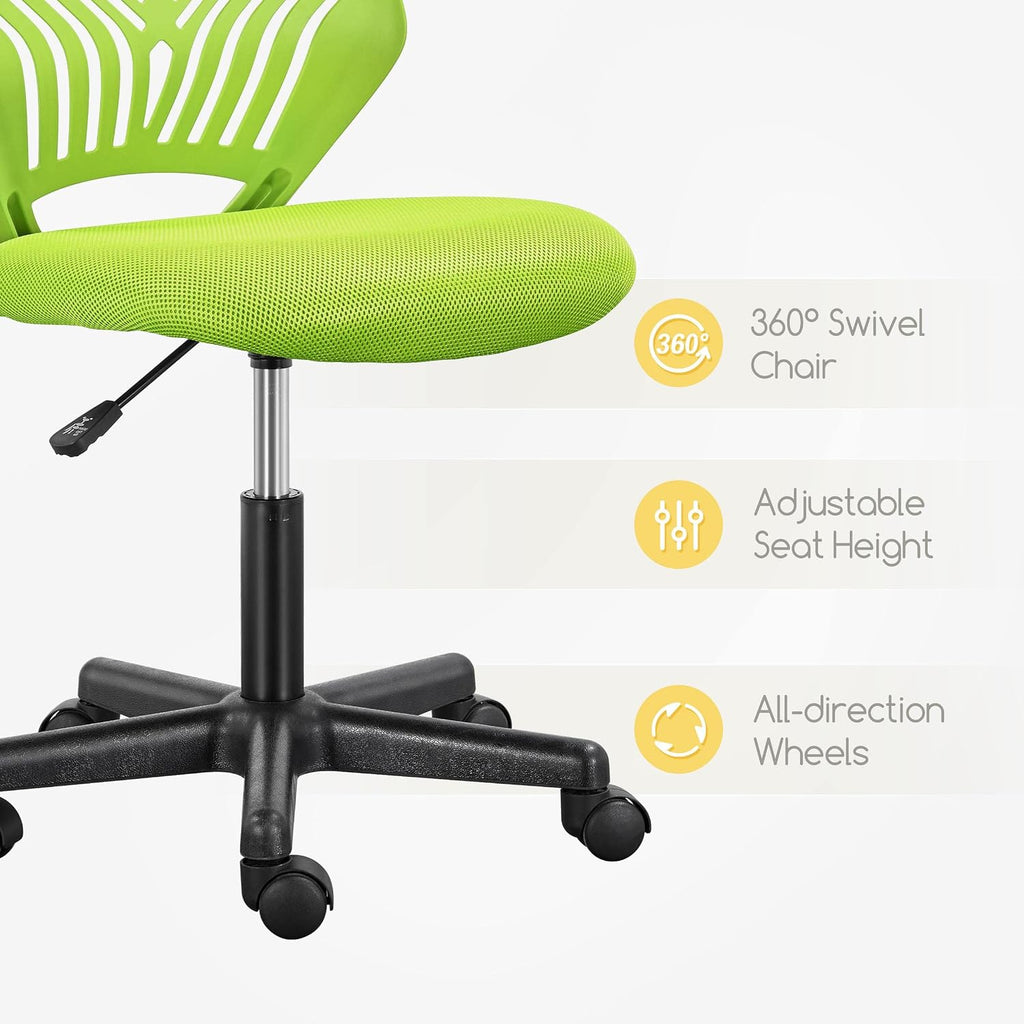 Yaheetech Small Desk Chair, Armless Adjustable Swivel Seat, Green